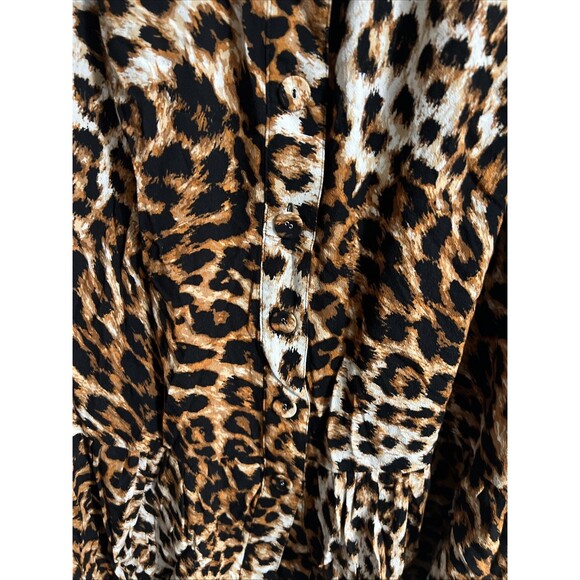 Talbots ruffled button up leopard maxi skirt large Y2K Boho Animal - Picture 3 of 9